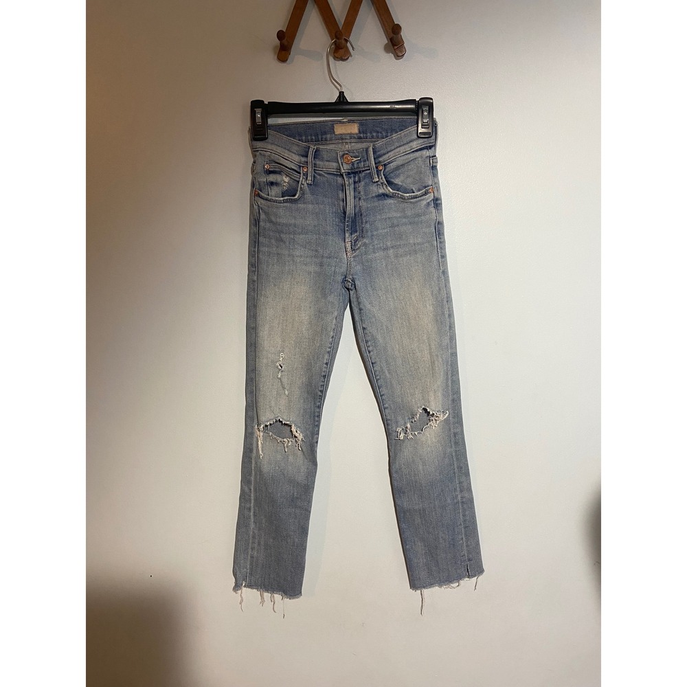 Mother Rascal Ankle Snippet Blast From Past Striaght Mid Distress Light Wash 23 - Picture 2 of 10